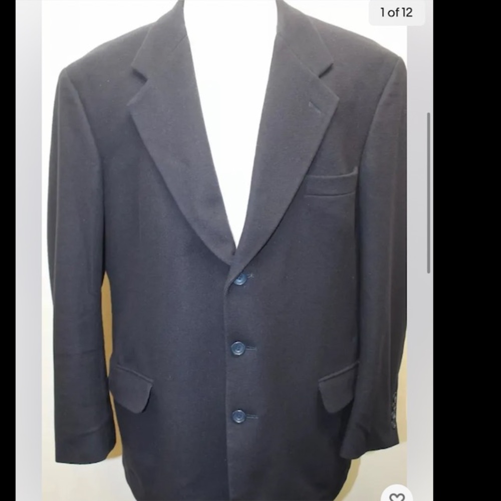 Gianfranco Ruffini Italy Cashmere Blend Black Men Blazer Lined 44S 3 Buttons